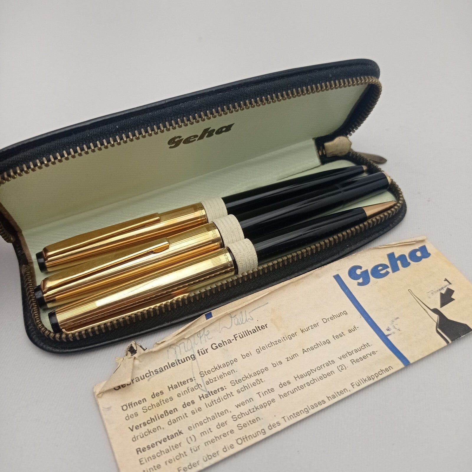 GEHA 736 Piston Fountain Pen 14k B Nib Writing Set Very Rare Collectib ...